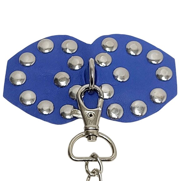 Studded Leather Pasties with Detachable Chain - Blue - Picture 2 of 4